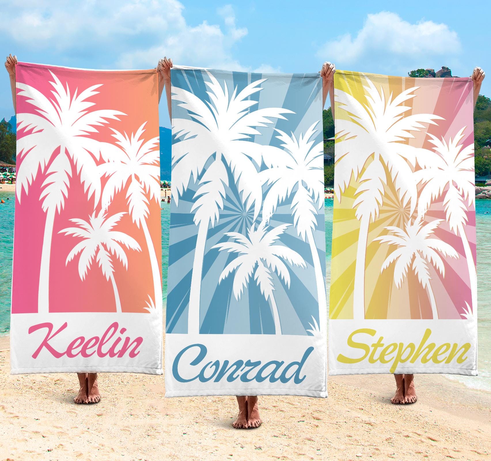 Personalized Palm Tree Beach Towel: Custom Vacation Gift