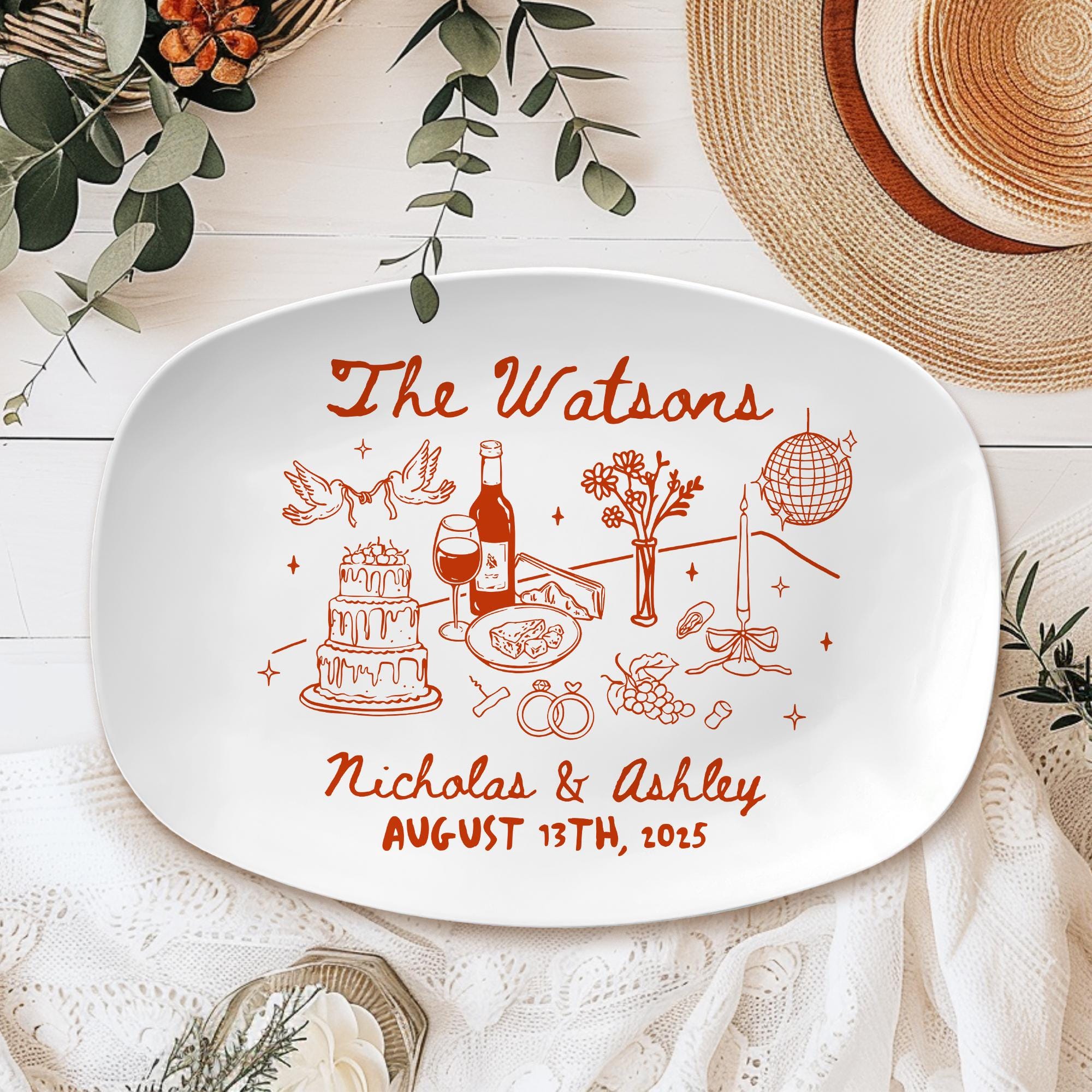 Custom Wedding Platter: Whimsical Keepsake Gift for Newlyweds