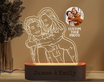 Personalized Photo Lamp, 3D Photo Lamp, Custom Line Art Photo Lamp, Wedding Gift, Anniversary Gift for Husband Boyfriend, Photo Night Light