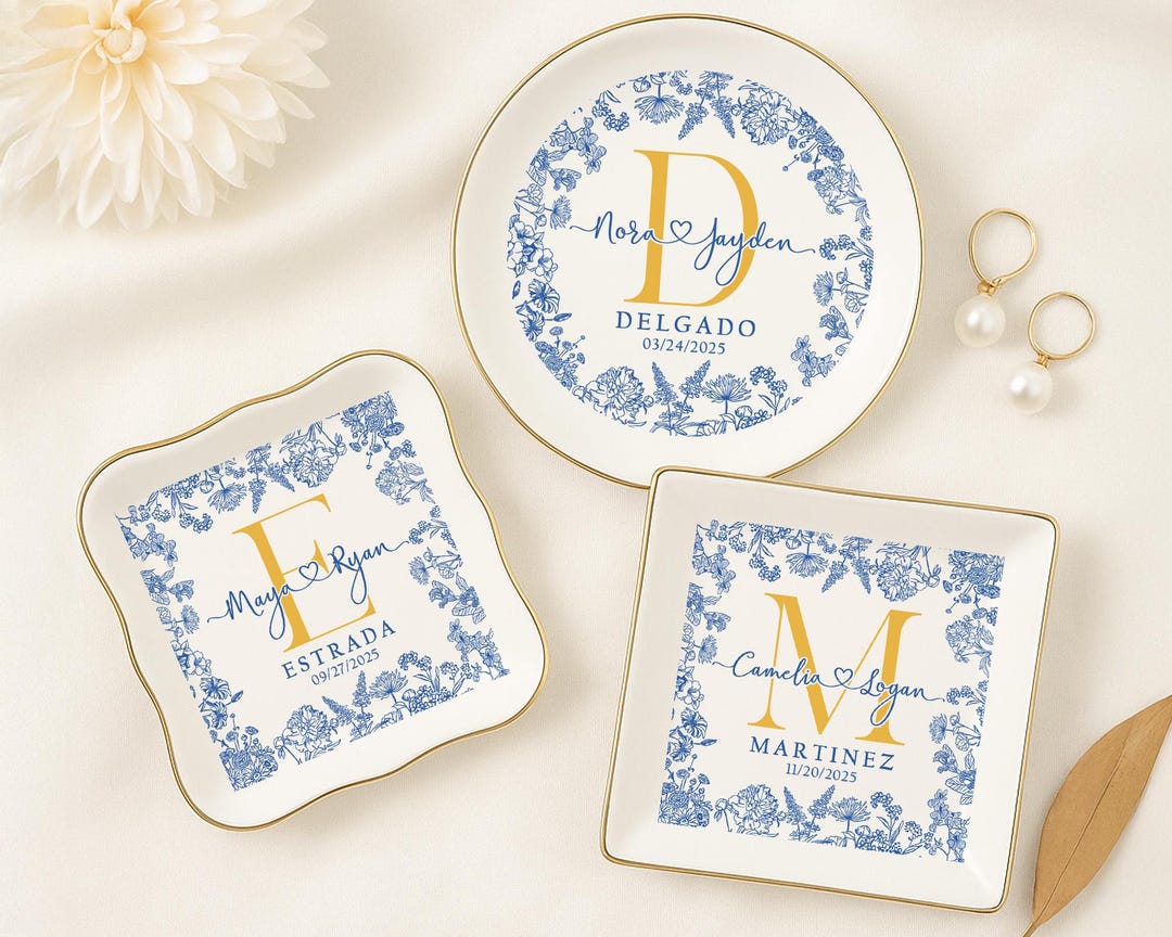 Personalized Ceramic Wedding Ring Dish: Initial & Date, Engagement Gift ...