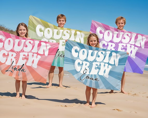 Cousin Crew 2025 Beach Towel, Custom Name Pool Towel for Kids Adults, Family Reunion Gift, Vacation Towel Gift, Kids Birthday Pool Party
