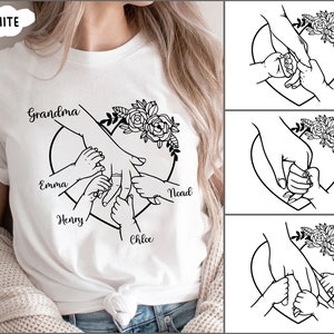 Grandma Tshirt, Custom Grandma Hand Shirt, Grandma Shirt With Grandkids Name, Gift For Grandma, Mothers day Shirt, Mom Shirt, Mama Shirt