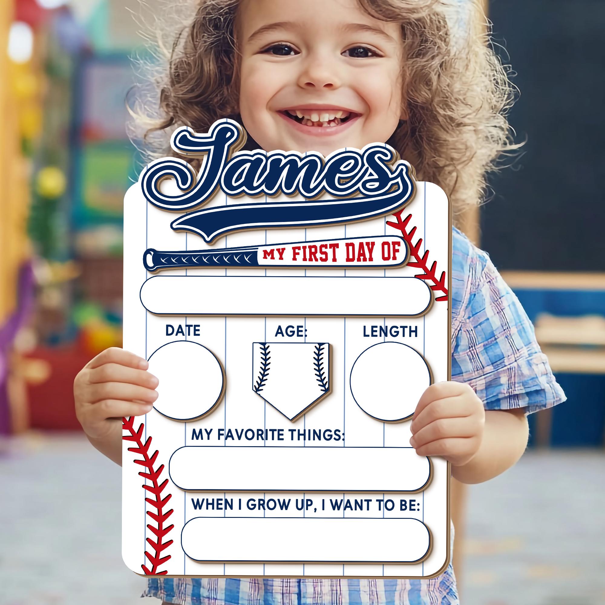 Personalized First Day of School Sign: Baseball Theme, Interchangeable Grade