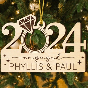 2024 Engaged Ornament, Custom Couple Engaged Gifts, Couples Wooden Ornament, Diamond Ring, Engagement Gifts, Mr Mrs Keepsake, Xmas Decor