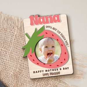 Fridge Photo Magnet, Custom Photo Frame Magnet, Strawberry Magnet, Mom Photo Magnet, Grandma Photo Magnet, Mothers Day Gift, Gift from Kids Design 2 - Pink