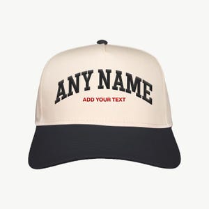 Gorra bordada personalizada con cualquier nombre, nombre, ciudad, estado, escuela. Gorra arqueada retro de dos tonos personalizada con correa de tela de algodón