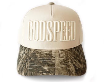 Godspeed 3D Puff Broderad Kamouflagehatt, Vintage Truckerkeps