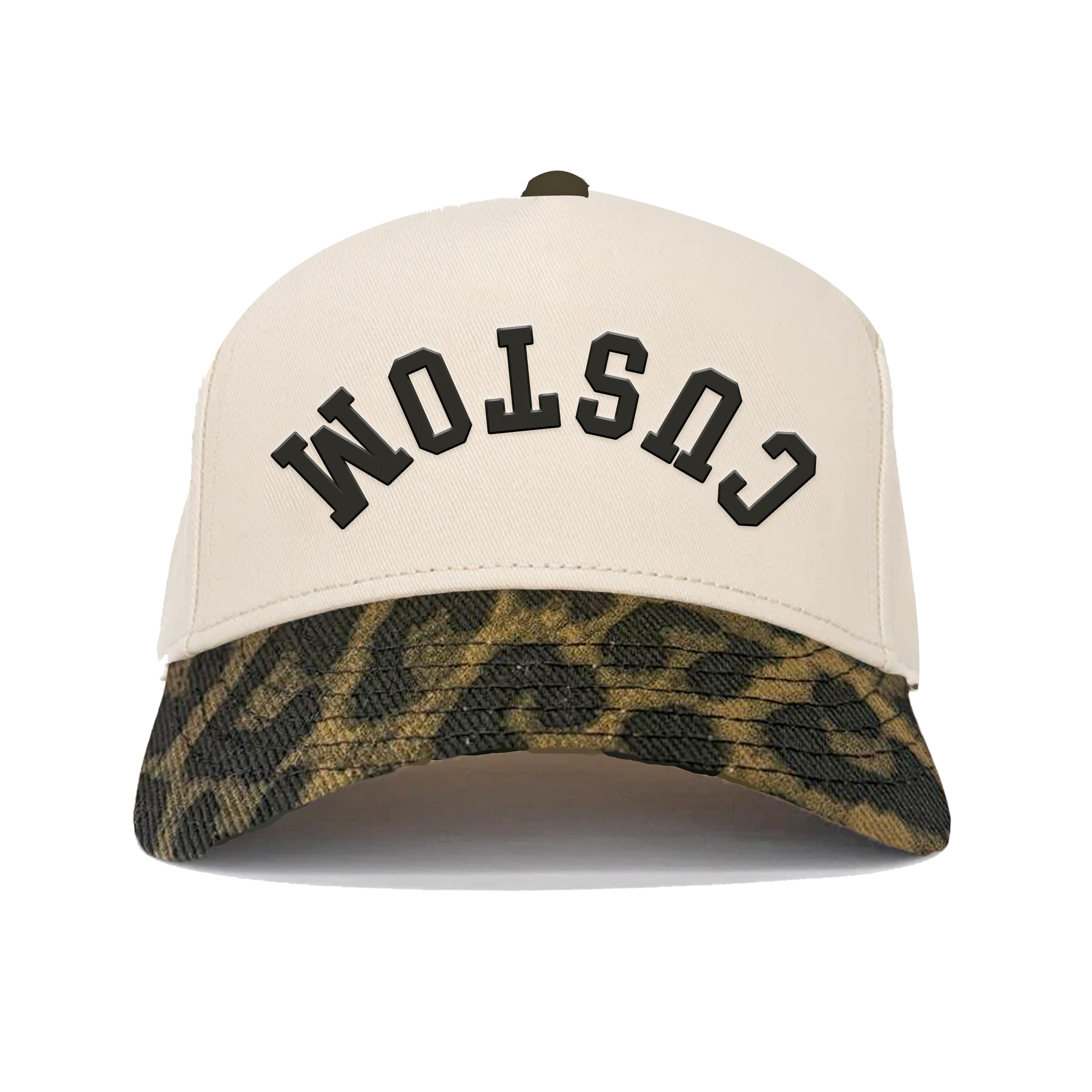 Custom upside down Leopard Print Cap leopard and cream camouflage snapback cap Custom Two Tone Hat Embroidered  Custom Embroidered Hat