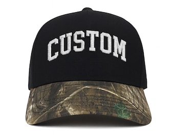 Custom Embroidered Camo & black Snapback Hat: Personalized Text camouflage cap
