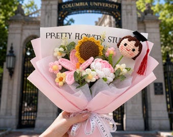 Crochet Graduation Bouquet With Doll, Graduation Gifts For Friends, Yellow Crochet Flowers For Sister Gifts, Graduation Present