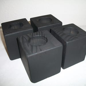 Set of 4 Black Risers-2 1/2" Lift--Solid Reclaimed Pine--1 5/8" Leg Opening--For Bed, Sofa or Desk--USA Made