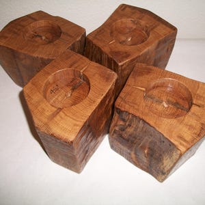 Set of 4 Hand Hewn Oak RISERS--4 1/4" Lift--2 1/2" Diameter Leg Opening--Very Sturdy--Bed and Desk Blocks--Handmade-U.S.A.
