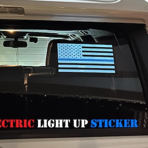 Thin Blue Line Electric Light up Decal, BacktheBlue LED, Light up, Glow Sticker Cars, Trucks, Windows, Man Caves - Battery or USB Powered