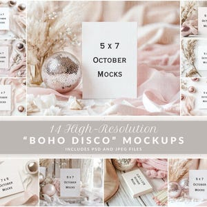 15x7 Boho Disco Bachelorette Einladung Mockup Bundle, Western Rodeo Cowgirl Stiefel Briefpapier, Hochzeitskarte Mockups, Photoshop PSD Vorlage