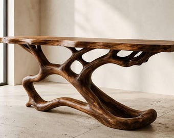 Handcrafted Sculptural Wood Console Table, Organic Live Edge Sofa Table, Rustic Modern Entryway Table, Natural Wood Statement Furniture