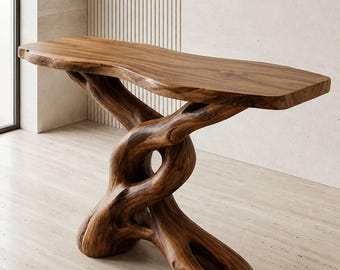 Handcrafted Sculptural Wood Console Table, Organic Root Base Entryway Table, Live Edge Wooden Sofa Table, Rustic Modern Furniture
