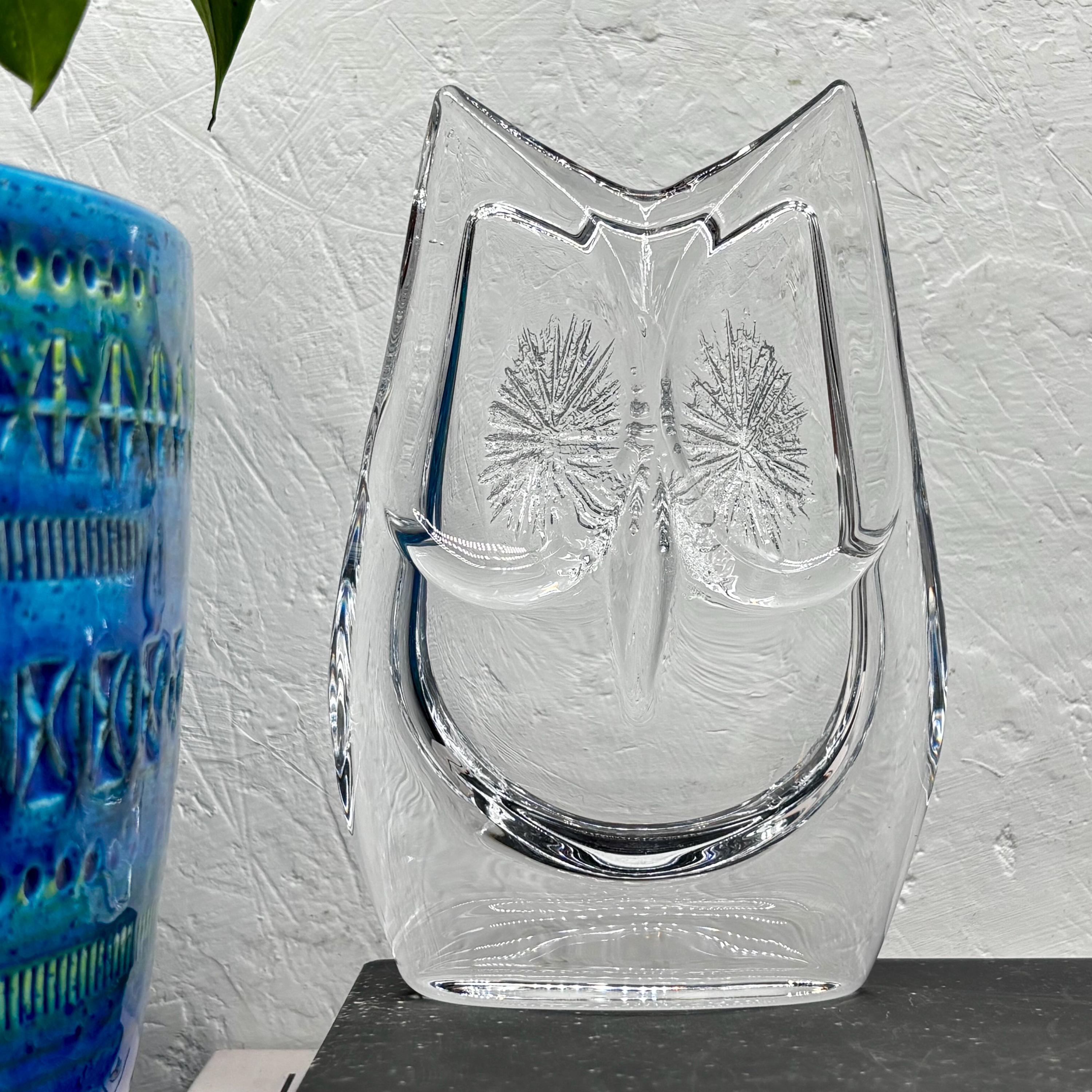 MCM Vintage DAUM Crystal 5.5" Owl Paperweight Signed c1970s France