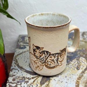 MCM Vintage DUNOON Ceramic Cat and Kittens Mug 1970s Scotland