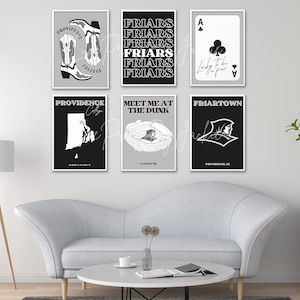 Providence College Friars Digital Prints - 6-Piece Black & White Minimalist Prints