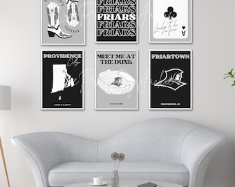 Stampe digitali Providence College Friars - Stampe minimaliste in bianco e nero da 6 pezzi