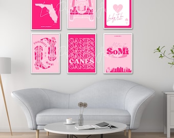 Stampe rosa dell'Università di Miami: set di decorazioni murali "Canes" (8x10)
