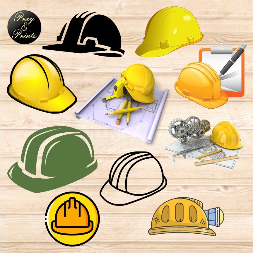 Engineer Hat Hard Architects Illustration, Clipart, Digital Print