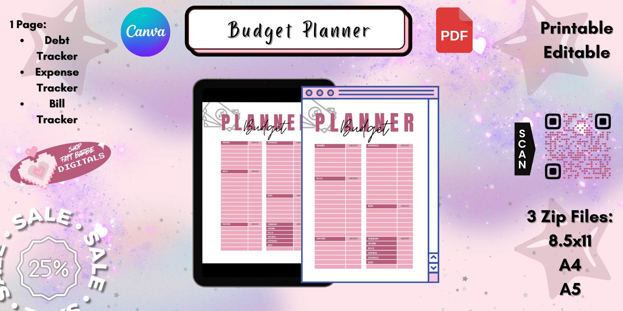 Pink Budget Planner | Editable Expense, Savings & Debt Tracker (digital ...