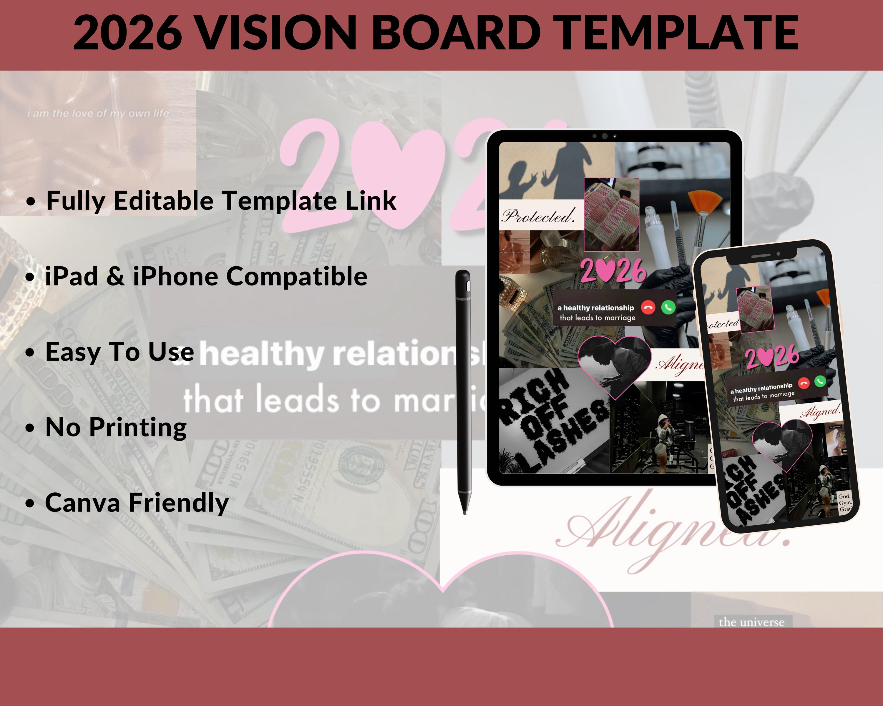 Editable Digital Vision Board Template | Canva Vision Board | Goal ...