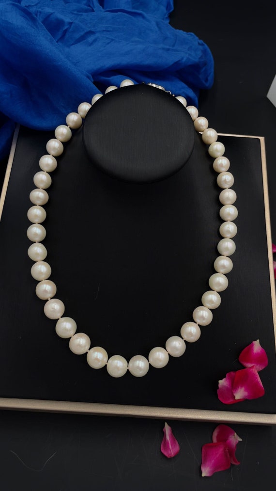 【HYERES LOR】24FW★ H edition SL WH Pearl Bead Necklace 4mm Rare 10-12mm Large Crystal High-luster Freshwater Pearls, 18