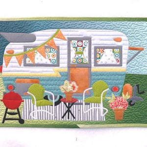Happy Glamper Placemat pattern - camper applique - placemat patterns - glamping - JoAnn Hoffman