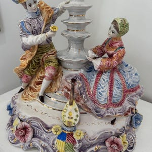 Rare Large Italian Capodimonte &quot;Bird Bath&quot; Lamp By Azzolin Brothers