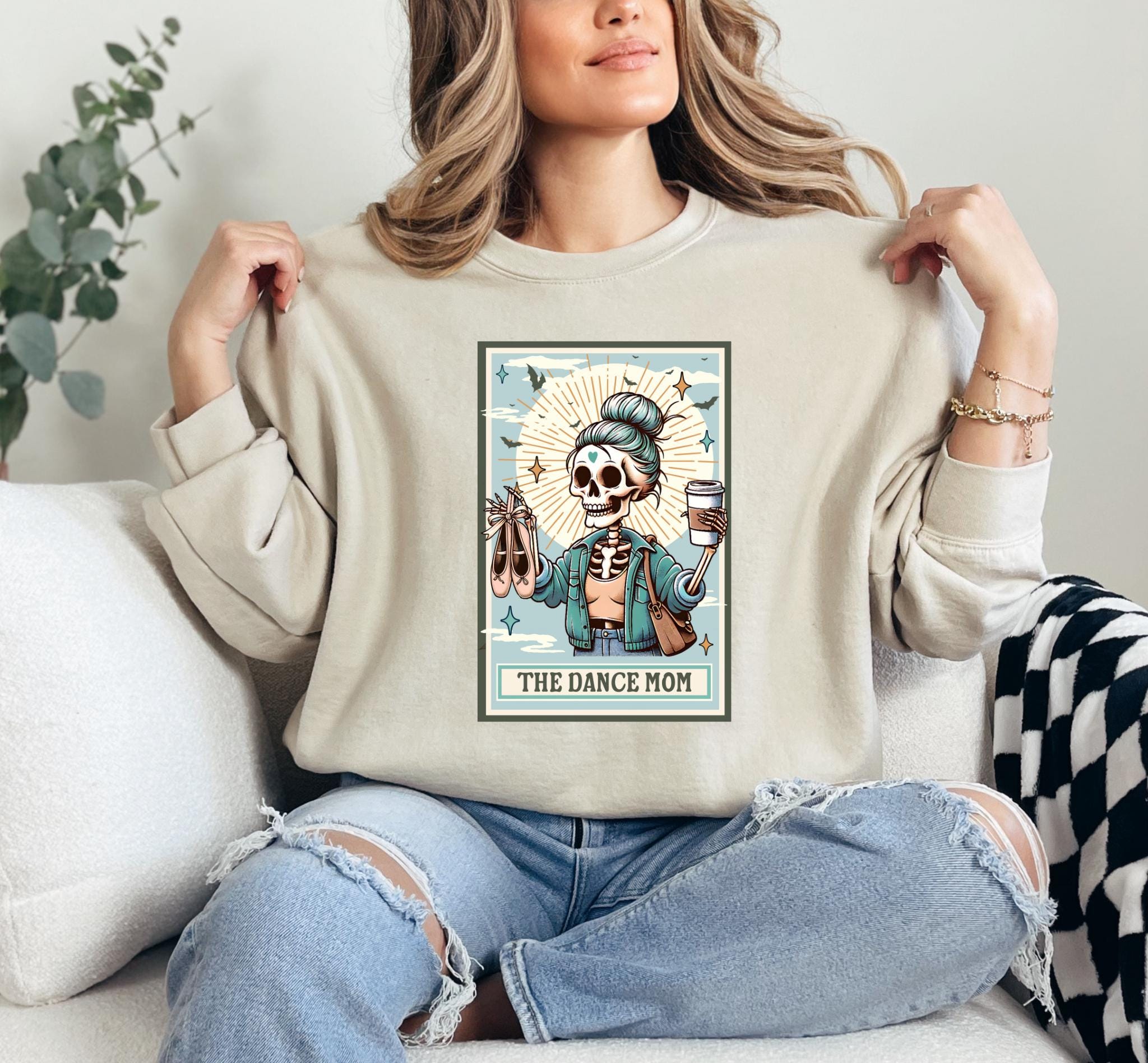Dance Mom Tarot Card Sweatshirt, Skeleton Dance Mom Crewneck, Dance Competition Gift, Trendy Dance Mom Pullover, Spiritual Aesthetic Jumper