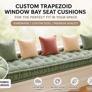 Custom Velvet Trapezoid Window Bay Seat Cushion Tufted French Style | Bench Cushion, Window Seat Cushion, Sofa Cushion Handmade Luxury Decor