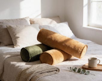Bolster Pillow Cover with Insert and Filling: Velvet Fabric (Soft, Custom Sizes & Colors)