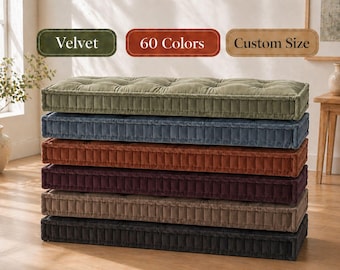 Custom Velvet Seat Cushion Tufted French Style | Bench Cushion, Window Seat Cushion, Sofa Cushion | Handmade Luxury Decor | Any Size