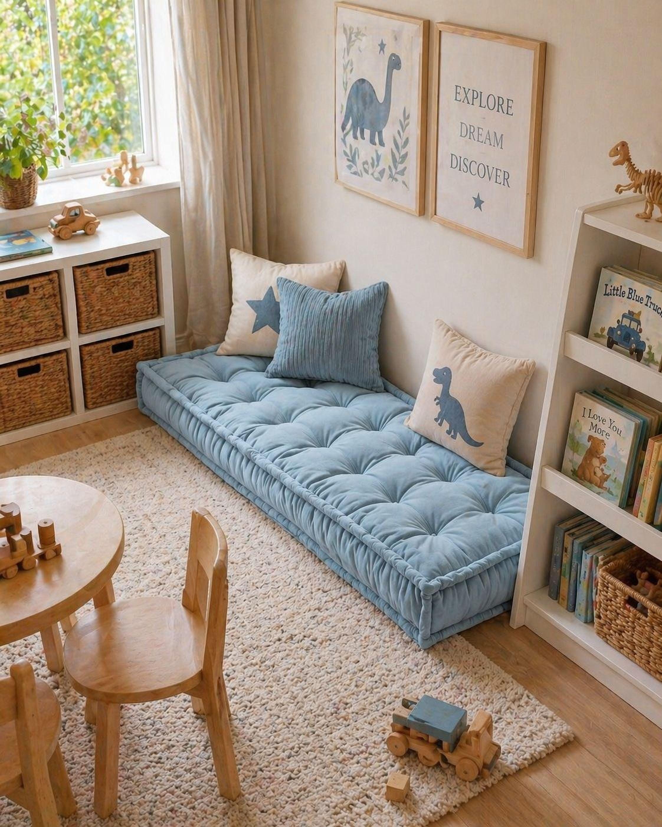 Custom Velvet Floor Cushion for Kids Room, Montessori Style