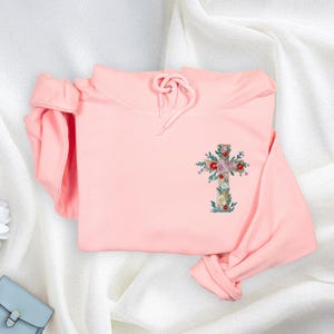 Floral Cross Embroidered Sweatshirt, Faith Inspired Christian Jumper, Cozy Religious Gift, Boho Style Bible Verse Pullover for Women