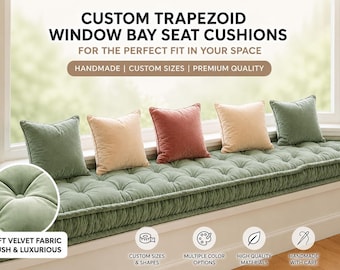 Custom Velvet Trapezoid Window Bay Seat Cushion Tufted French Style | Bench Cushion, Window Seat Cushion, Sofa Cushion Handmade Luxury Decor