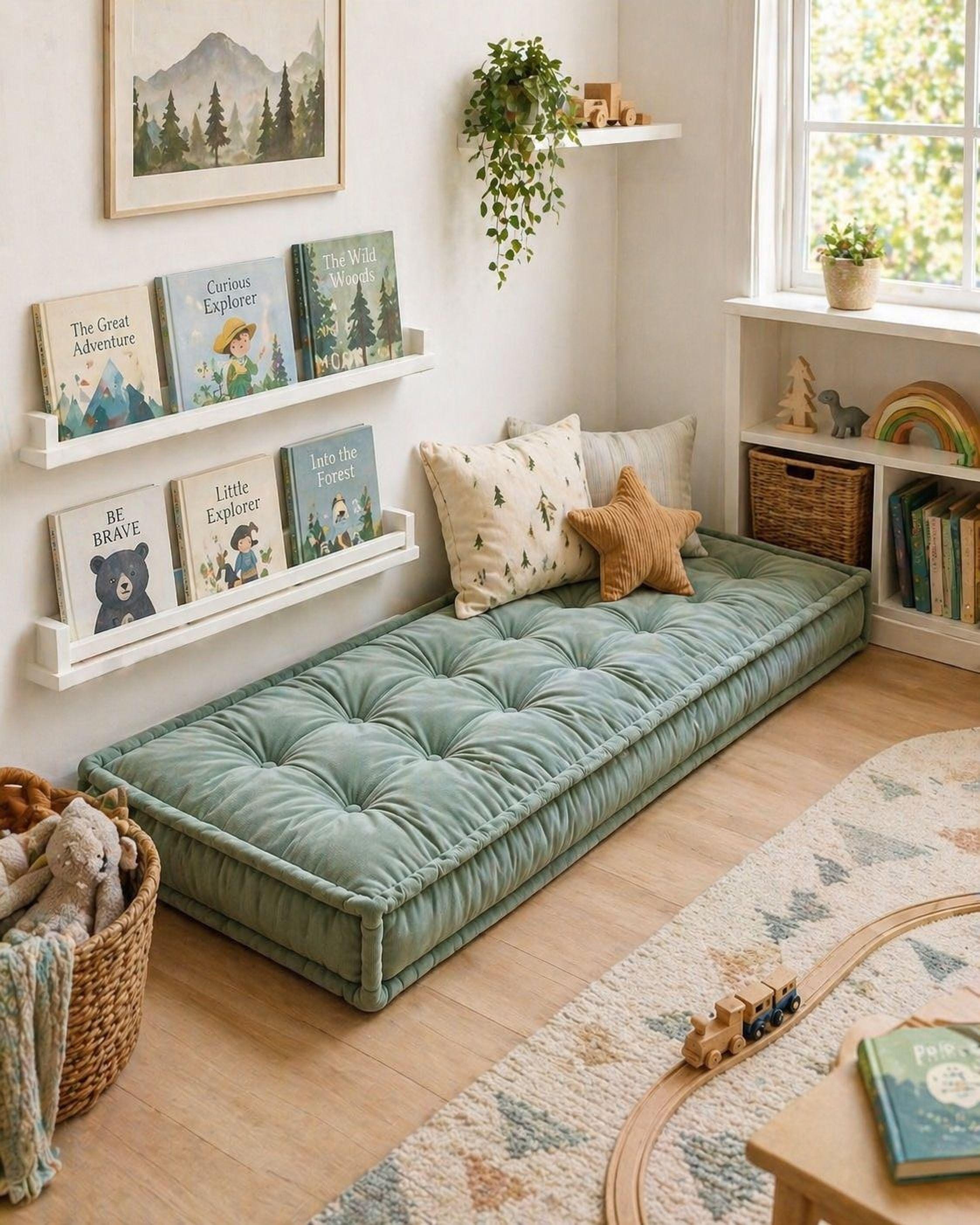 Custom Velvet Floor Cushion for Kids Room, Montessori Style
