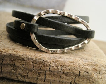 Personalized Leather Wrap Bracelet with Engraved Charm - Unique Handmade Gift for Her