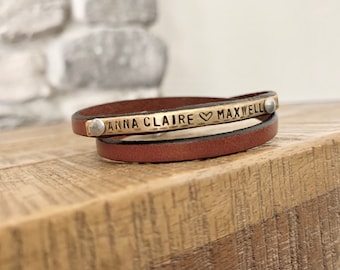 Mother's Personalized Leather Wrap Bracelet With Childrens Names