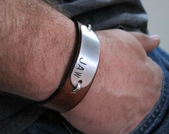 Hidden Message Personalized Mens Womens Leather Bracelet - Leather and Aluminum