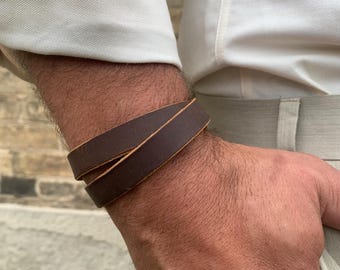 Customizable Men's Rustic Leather Wrap Bracelet with Hidden Message - Personalized Gift