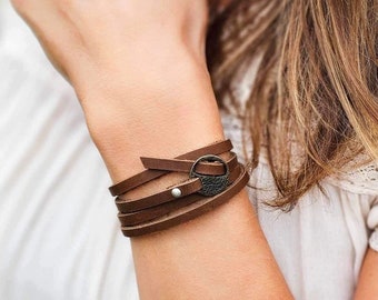 Custom Hidden Message Leather Wrap Bracelet - Personalized Engraved Cuff Gift for Her Anniversary Girlfriend Jewelry