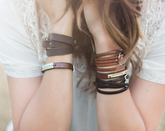 Leather Personalized Charm Multi-Strand Wrap Bracelet