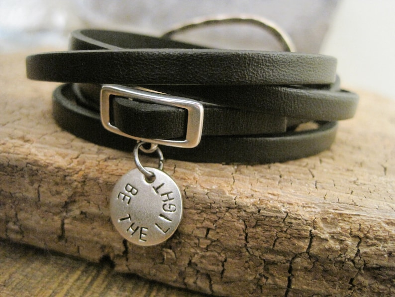 Handcrafted Leather Personalized Boho Multi-strand Silver Wrap Bracelet image 4