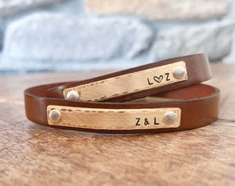 Couples Matching Bracelet Personalized Leather With Hidden Message