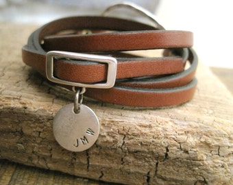 Customizable Leather Wrap Bracelet with Charms - Personalized Multi-Strand Gift for Women