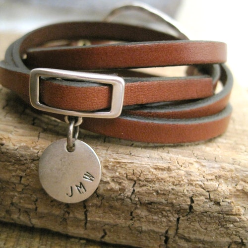 Leather Personalized Charm Wrap Bracelet Item 2881 Etsy