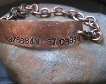 Latitude Longitude Personalized Bracelet Copper